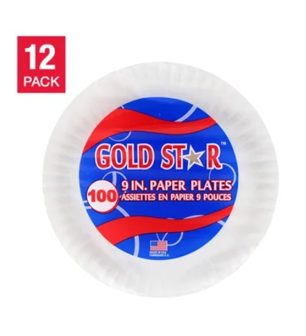 Gold Star Paper Plates 9 in. Uncoated, 12 x 100 plates