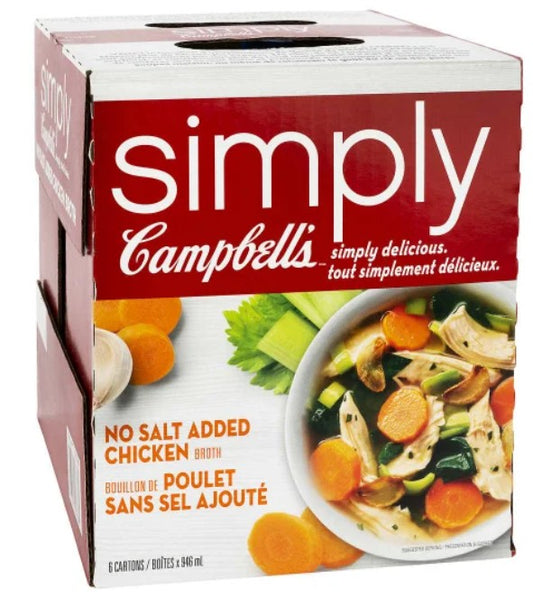 Simply Campbell’s No Salt Added Chicken Broth, 6 x 946 mL