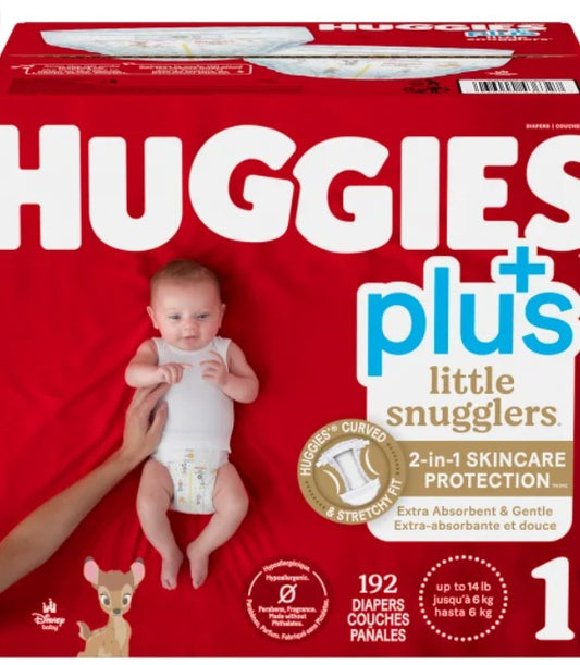 Huggies Little Snugglers Plus Diapers, Sizes 1 - 2 Pack of 192
