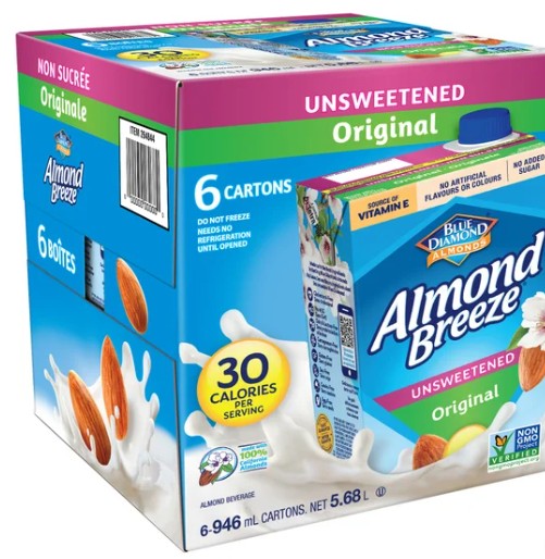 Almond Breeze Unsweetened Original Almond Milk, 946 mL, 6-pack